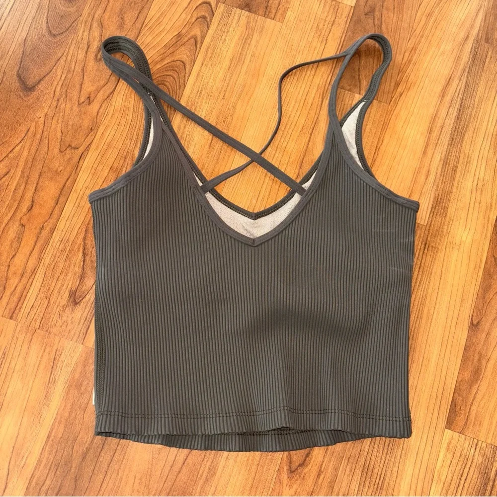 Vuori Ribbed Cropped Tank Top in Olive - Picture 5 of 5